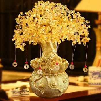 Õnnelik Puu Rikkuse Kollane Kristall Puu Looduslik Raha Puu Kaunistused Bonsai Stiilis Rikkuse, Õnne Feng Shui Kaunistused Käsitöö