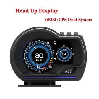HUD OBD2+GPS Digitaalne Guage Head Up Display Auto Elektroonika Smart Security Alarm Jälgima Vee-Õli Temp / MIN GPS Kõikidele Autodele