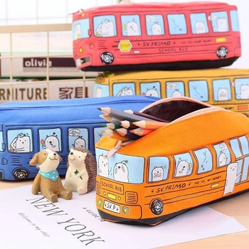 Cartoon Bussi penaali Lõuend Kirjatarvete Box Suure Mahutavusega (Pen Kott Kooli, Pliiats Juhtudel on Lastele Pen Case
