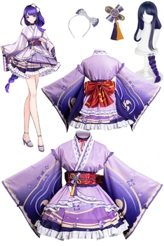 Anime Mäng Genshin Mõju Raiden Shogun Cosplay Parukad Kostüüm Lolita Rolli Mängida Fantasia Varustus Fancy Dress Up Karneval Riie