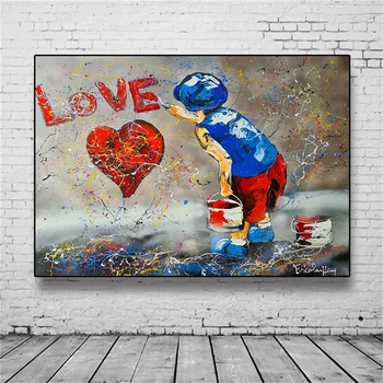 Uus Banksy Graffiti, Poster Väike Poiss Love Graffiti Seina peal Lõuendile Maali Cuadros Seina Art elutuba Home Decor raamita