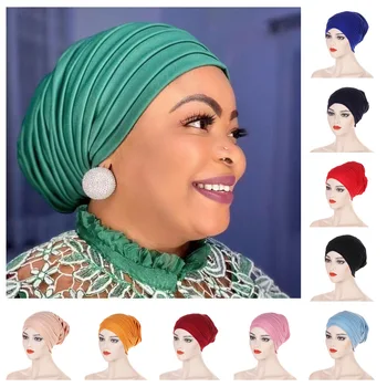 Uus Moslemi Kapoti Hijab Plisseeritud Turban ühise Põllumajanduspoliitika Naiste Candy Värvi Daamid Juht Wrapid Mood Peakatted