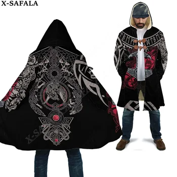 Tätoveering Sümboliks Viking Odin Dragon Hunt Karu Raven Overcoat Mantel 3D Print Paks Soe Kapuutsiga Varjatud Mehed Hingav Fliis Unisex-7