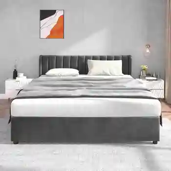Lihtne stiilis voodi polsterdatud voodi ladustamine test bed180 x 200 cm velvet koos restiga seljatugi 2 sahtlit, hall
