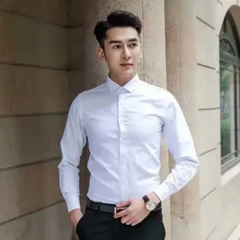 Kevadel ja sügisel on pikad varrukad, valge särk meeste korea versioon slim fit särk äri ametlik töö kulumist pulm kleit
