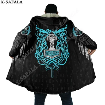 Sümbol Viking Tätoveering Raven Odin Overcoat Mantel 3D Print Paks Soe Kapuutsiga Varjatud Mehed Hingav Fliis Unisex Vabaaja-30