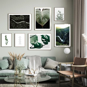 Rohelised Lehed, Taim Lõuendile Maali Botaanika Põhjamaade Seina Art Plakat ja Print Skandinaavia Teenetemärgi Pilti Kunsti Home Decor