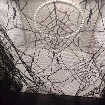 1Yards Halloween Etapp Teenetemärgi Spider Web Jacquard Pits Kangas Pehme Polüester Võrgusilma Kuusnurkne Kangast Tulemuslikkuse Riided