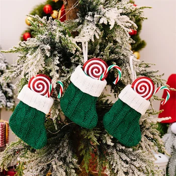 2024 Jõulukaunistused Roheline Kootud Sokk Mini Jõulud Sokid Ripats Xmas Tree Rippuvad Kaunistused Häid Jõule Noel Kingitus
