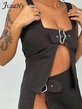 JusaHy Naiste Uued Y2K Seksikas&Club Vest Must Plisseeritud Suspender Segast Tank Päitsed Kõhn Nuppu Backless Camisole Stiilne Tops 2023