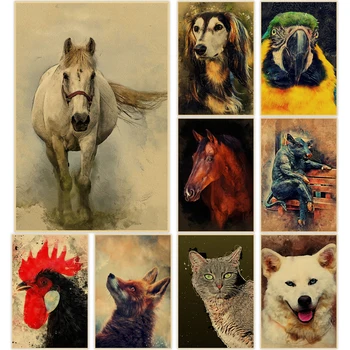 Maali Loomade Plakat Seina Kunsti Väljatrükke Kass Jõupaber Vintage Koera Pildid Hobuste Kodu Kaunistamiseks Klassikaline Murals Lapsed Tuba