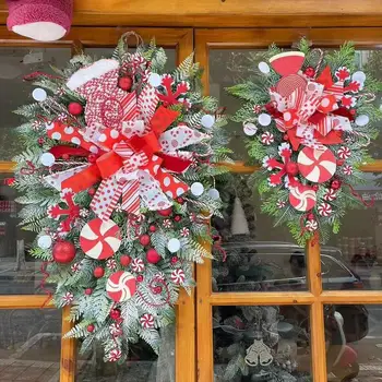 Christmas Candy Cane Noos Uks Rippus 50cm Tagurpidi Puu Ripats Käsitöö Festival Teema Seina Ukse Kodu Kaunistamiseks