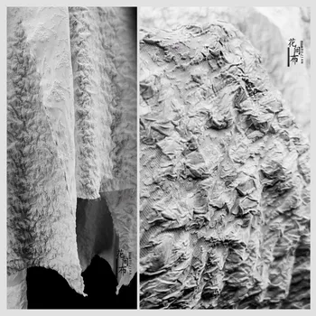 Valge Reef Crack Mustrit, Tekstuuri Jacquard Fabric Plain Plisseeritud Tikand Mood Rekonstrueerimine Mantel, Seelik Rõiva Disain Riie